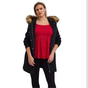 Torrid Red Babydoll Stretch Lace Smocked Bodice Square Neck Top Size 3 3X 22-24